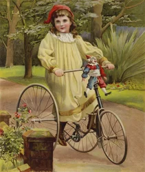 Girl Riding Her Tricycle in the Garden